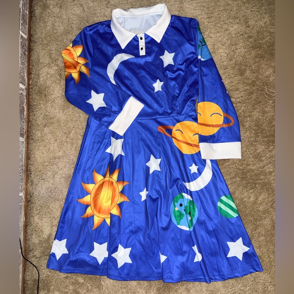 Blue Celestial Print Midi Dress